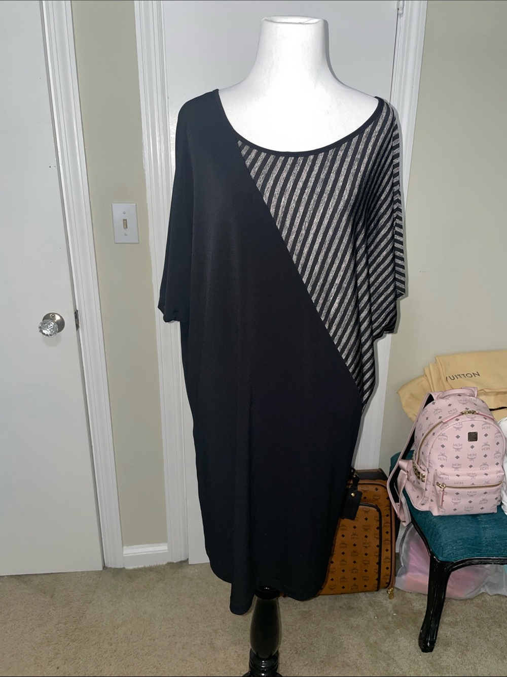 connected apparel Black Dress with Silver Diagonal Stripe Panel